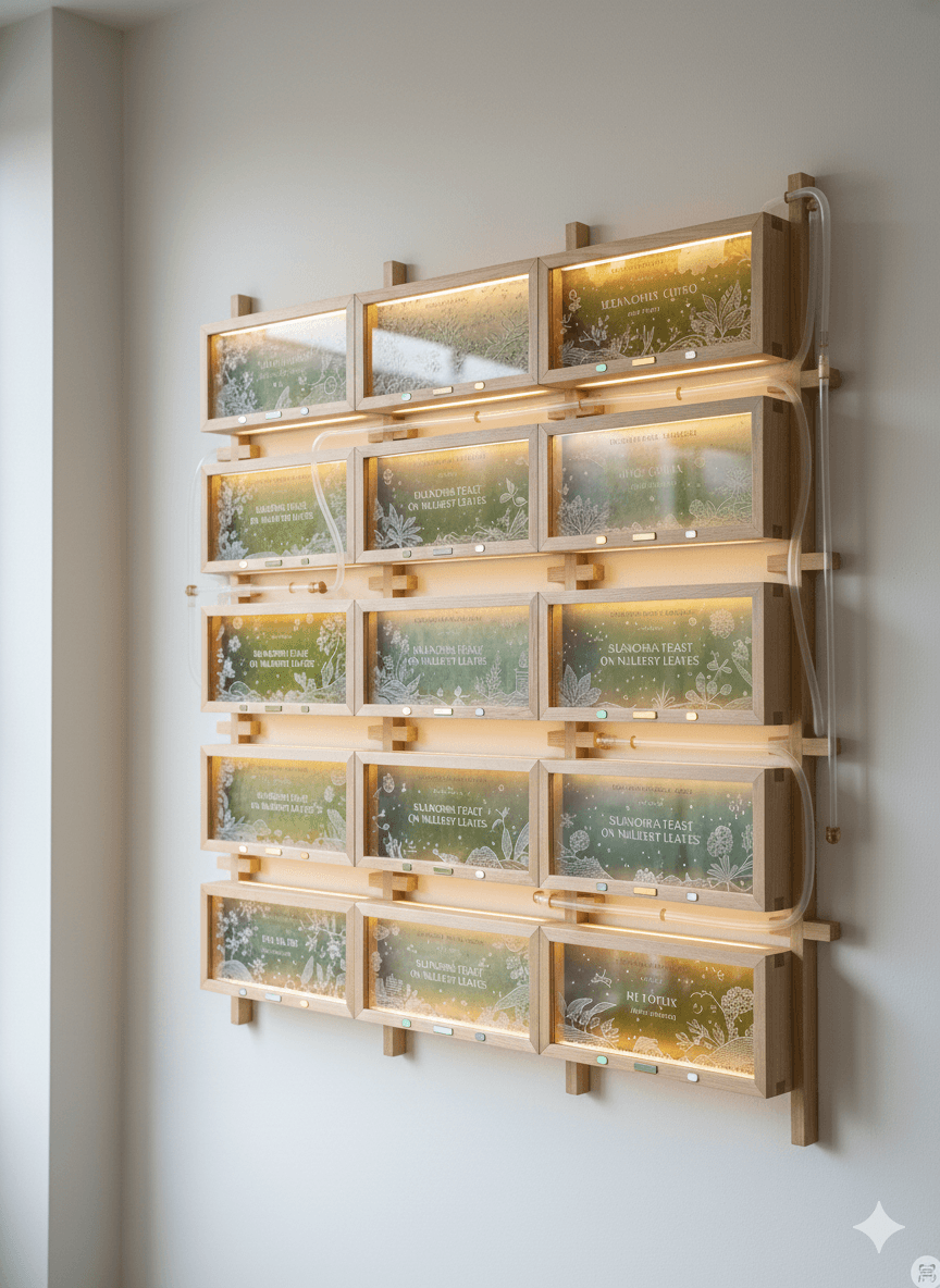 Bioreactor wall installation with warm lighting